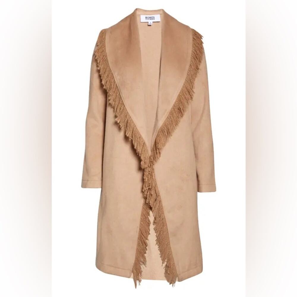 NWT BB Dakota by Steve Madden Fringe Off Coat Camel Tan Size XS - Picture 4 of 10